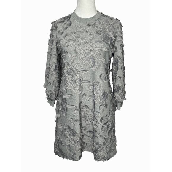 Pearl by Lela Rose Dress Small Gray 3D Floral Appliqué Textured Knit Tunic Shift - Picture 1 of 10